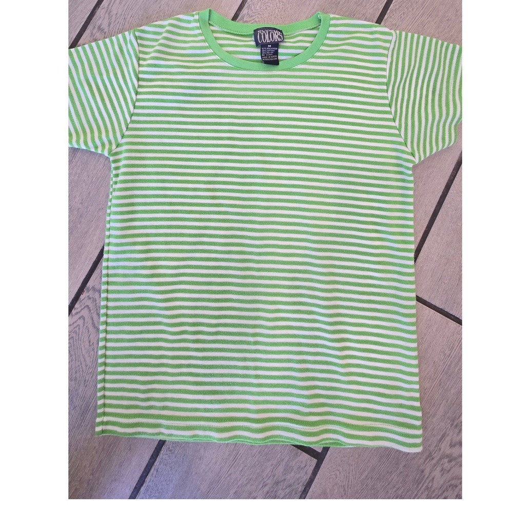 Vintage Flying Colors Green White Striped T-Shirt Mens Medium Retro Crewneck